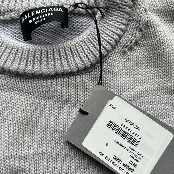NWT Balenciaga License Crewneck Pullover Sweater Gray Embroidered Logo Sz Small - Picture 12 of 13